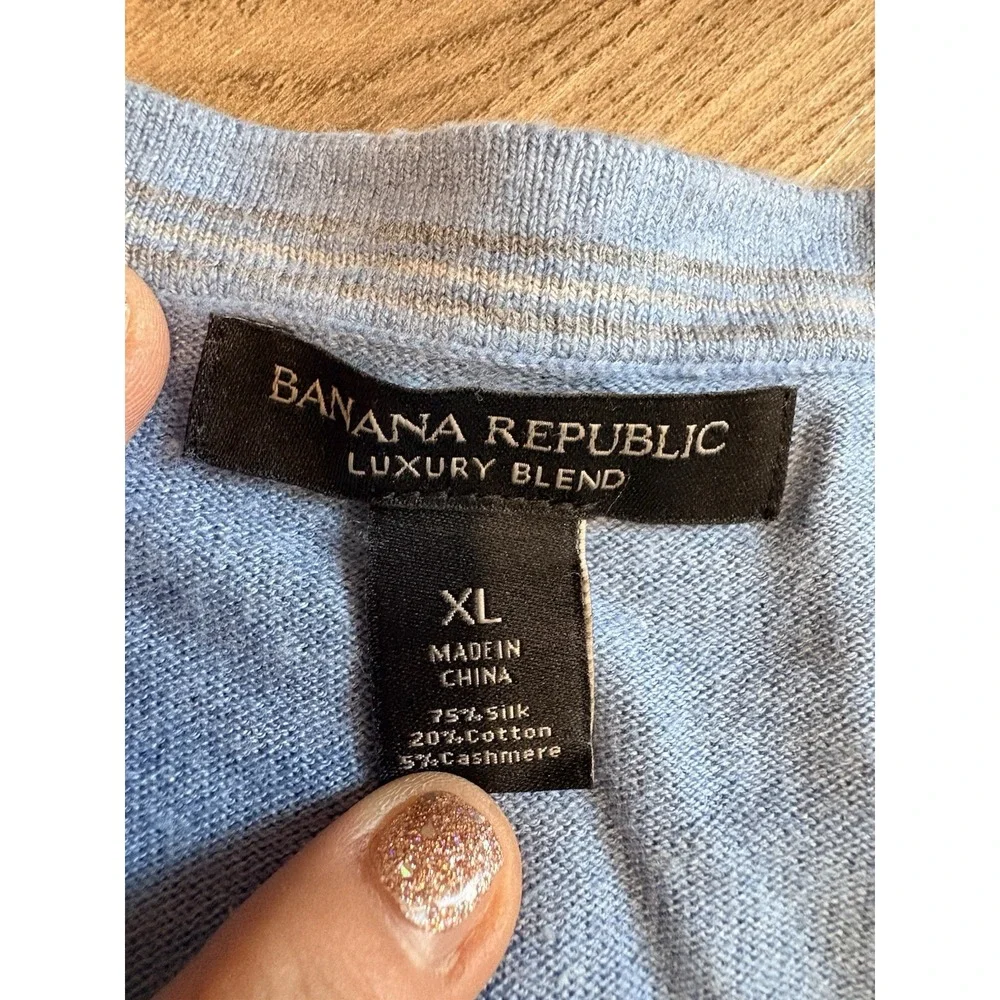 Banana Republic Luxury Blend Casual Silk Cashmere V-neck Sweater Men's XL Blue